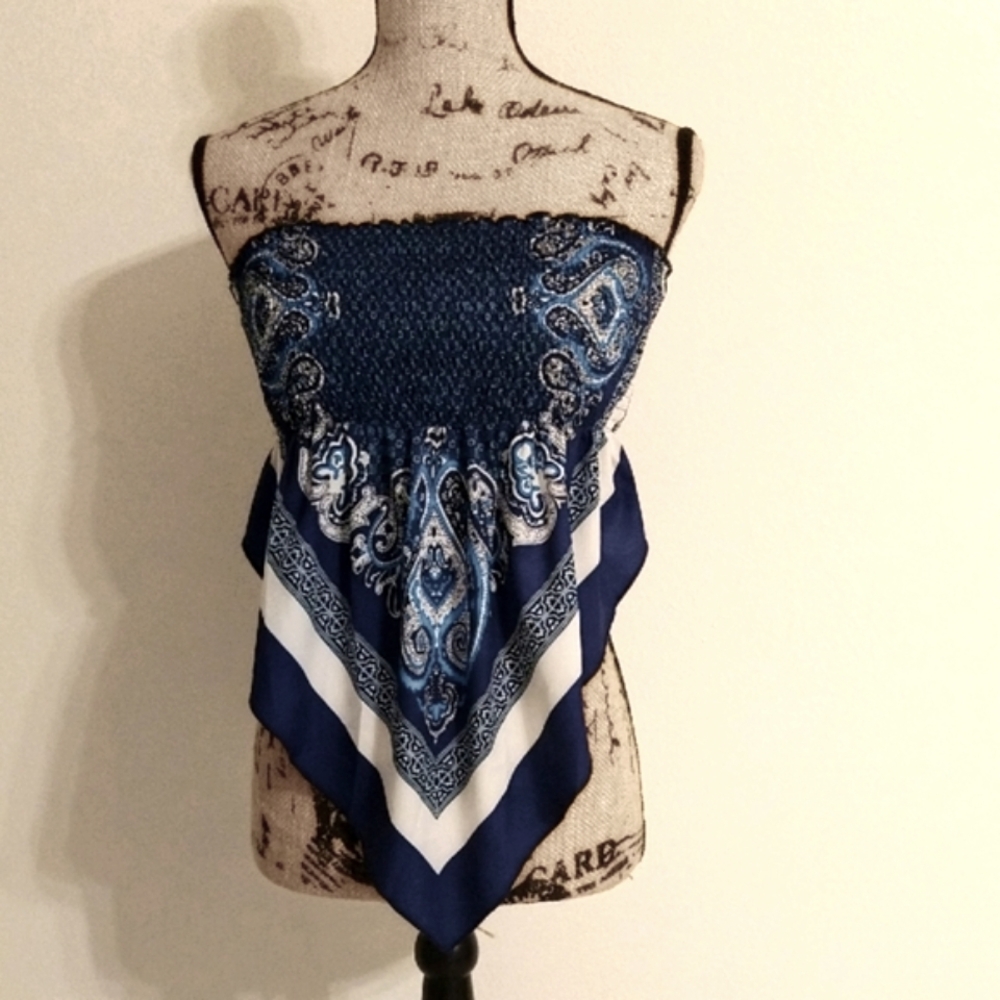 Blue and White Paisley Bandana Top